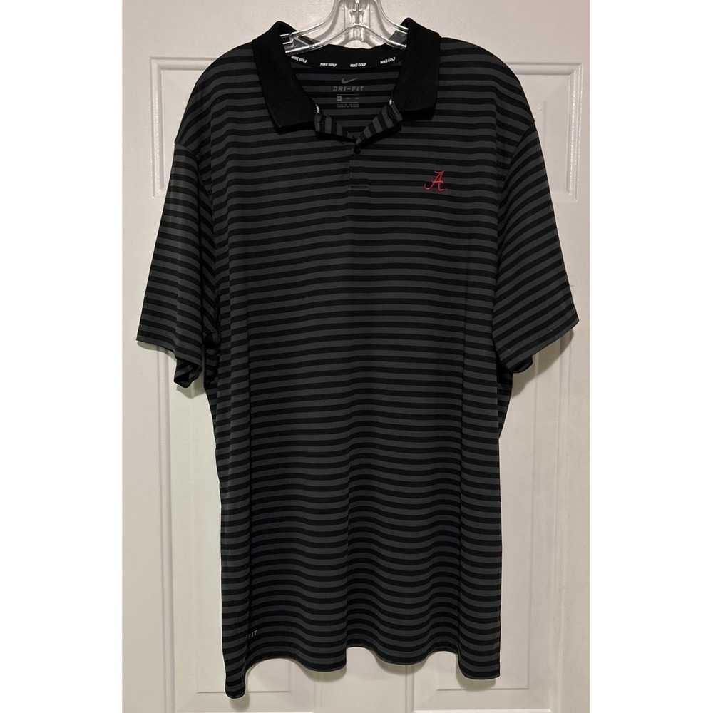 Alabama Crimson Tide Nike Dri-Fit Golf Polo 2.0 Black Striped shirt Men's 2X